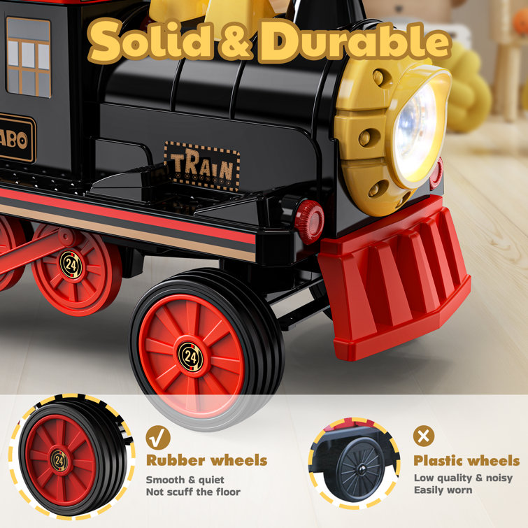 12V Electric Ride on Train W Rubber Wheel Storage Box LED Light Music Player 2 Seater for Kids